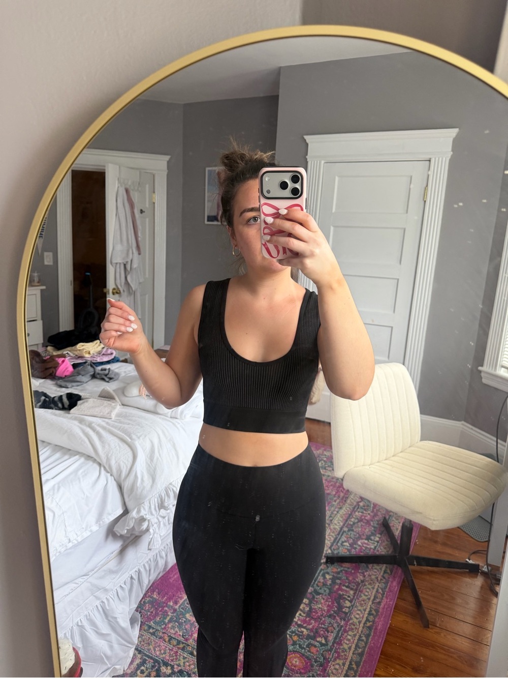 aerie Black Ribbed Scoop Crop Tank
